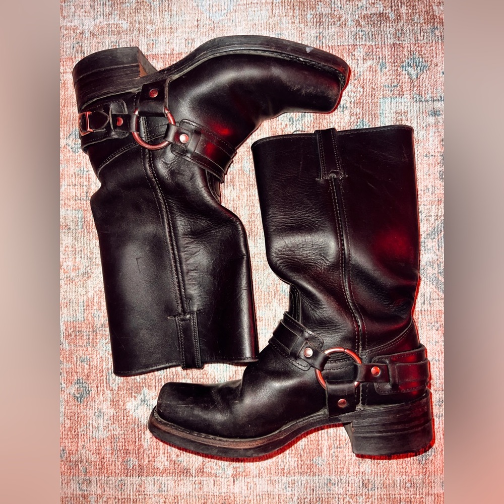 Vintage Frye Black Leather Motorcycle Boots